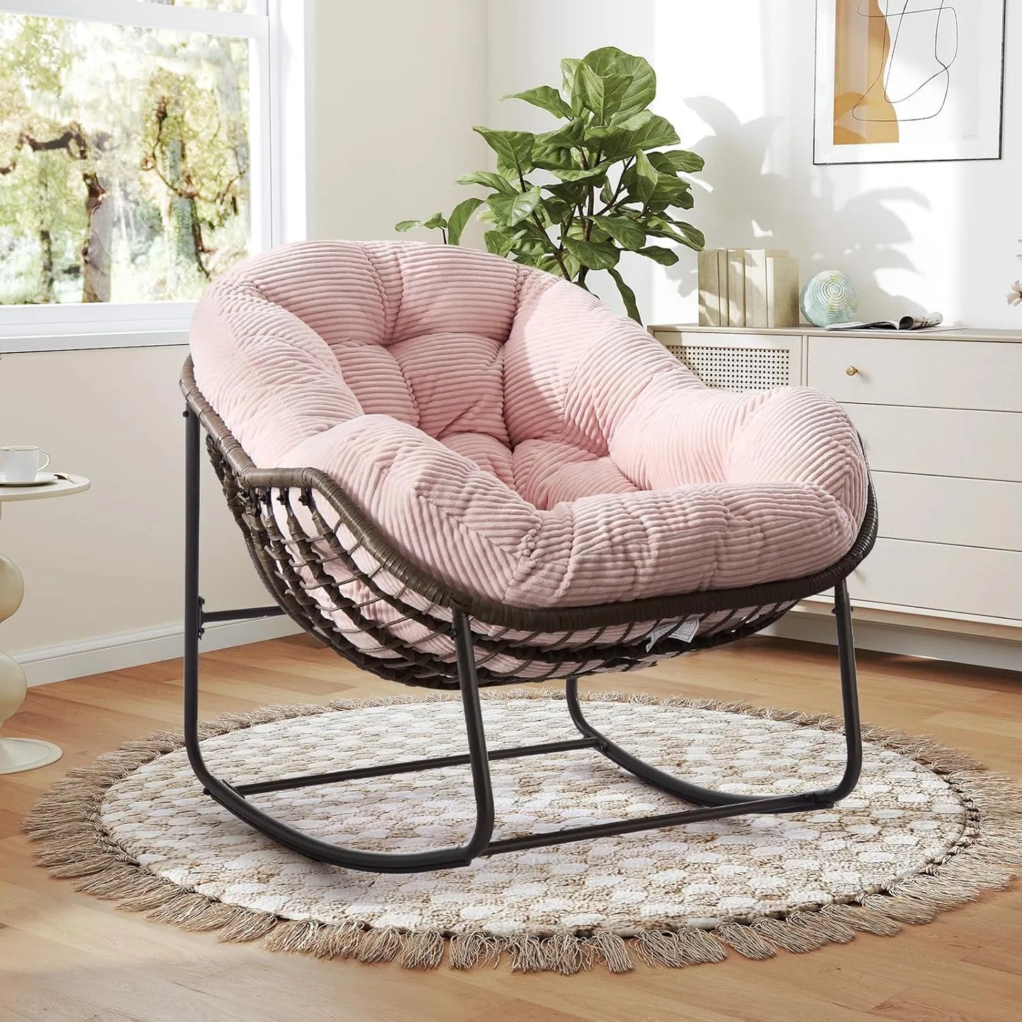 Extra Large Rocking Egg Chair - Comfy Indoor/Outdoor Wicker Lounge
