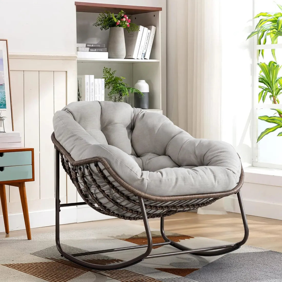 Extra Large Rocking Egg Chair - Comfy Indoor/Outdoor Wicker Lounge
