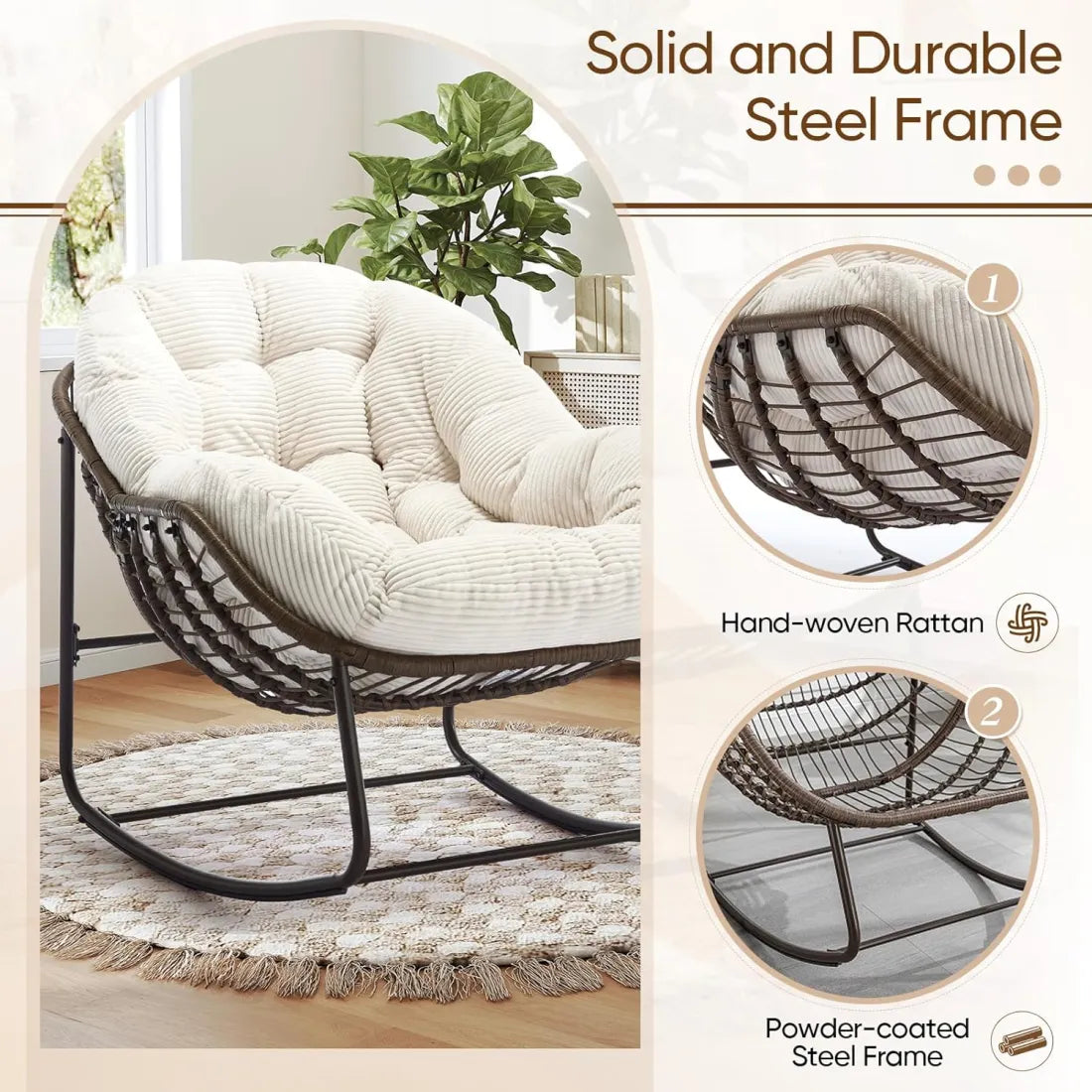 Extra Large Rocking Egg Chair - Comfy Indoor/Outdoor Wicker Lounge
