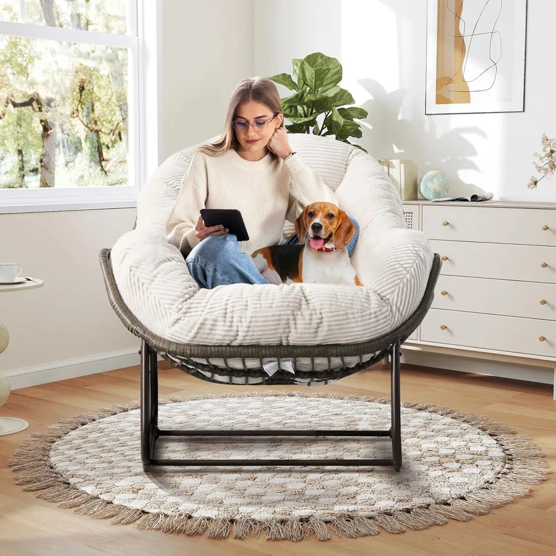Extra Large Rocking Egg Chair - Comfy Indoor/Outdoor Wicker Lounge