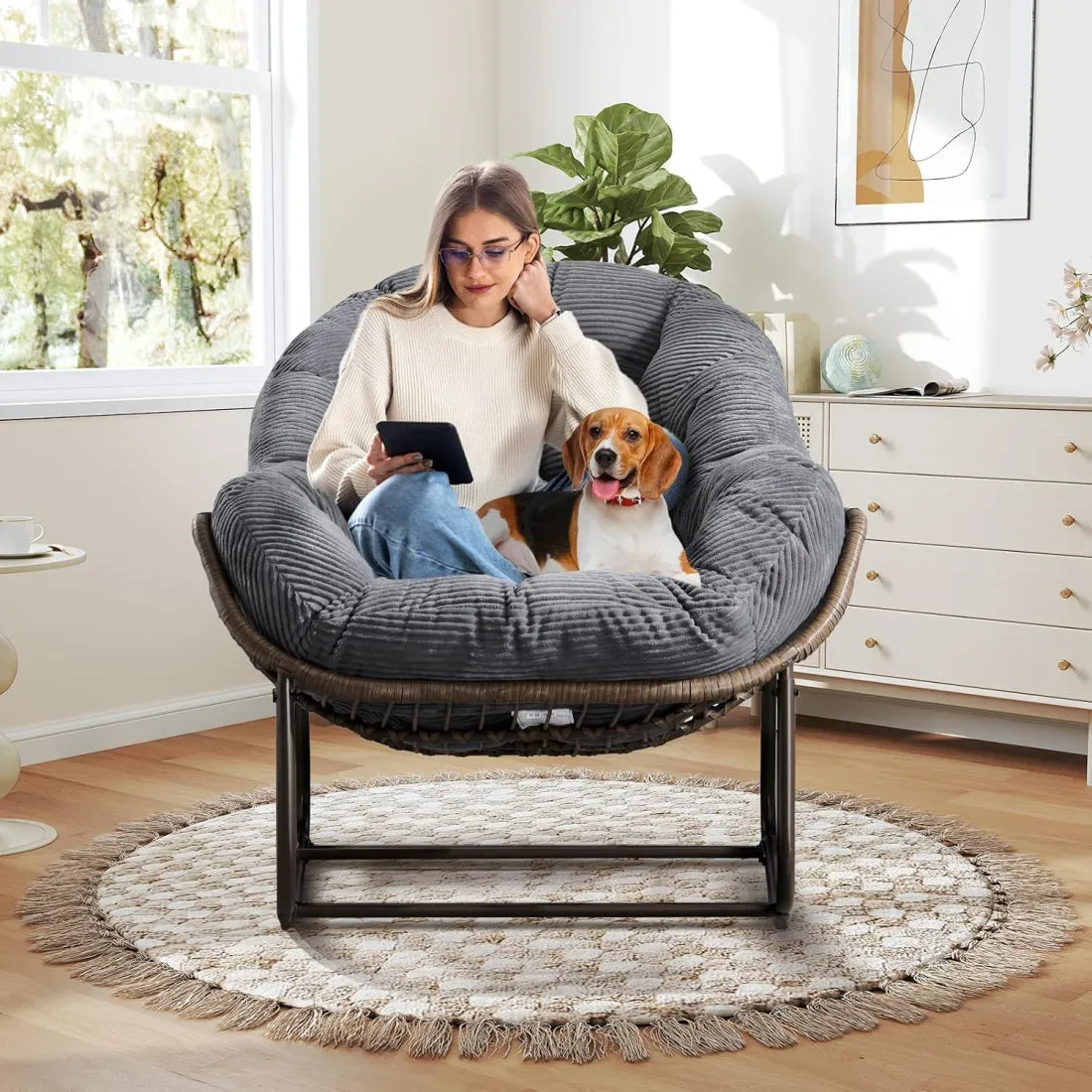 Extra Large Rocking Egg Chair - Comfy Indoor/Outdoor Wicker Lounge