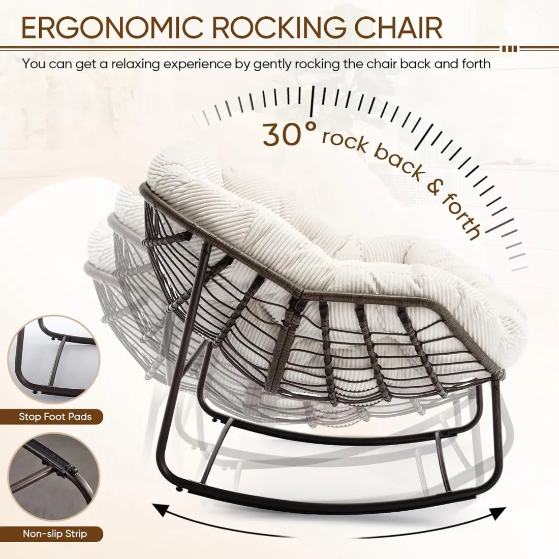Extra Large Rocking Egg Chair - Comfy Indoor/Outdoor Wicker Lounge