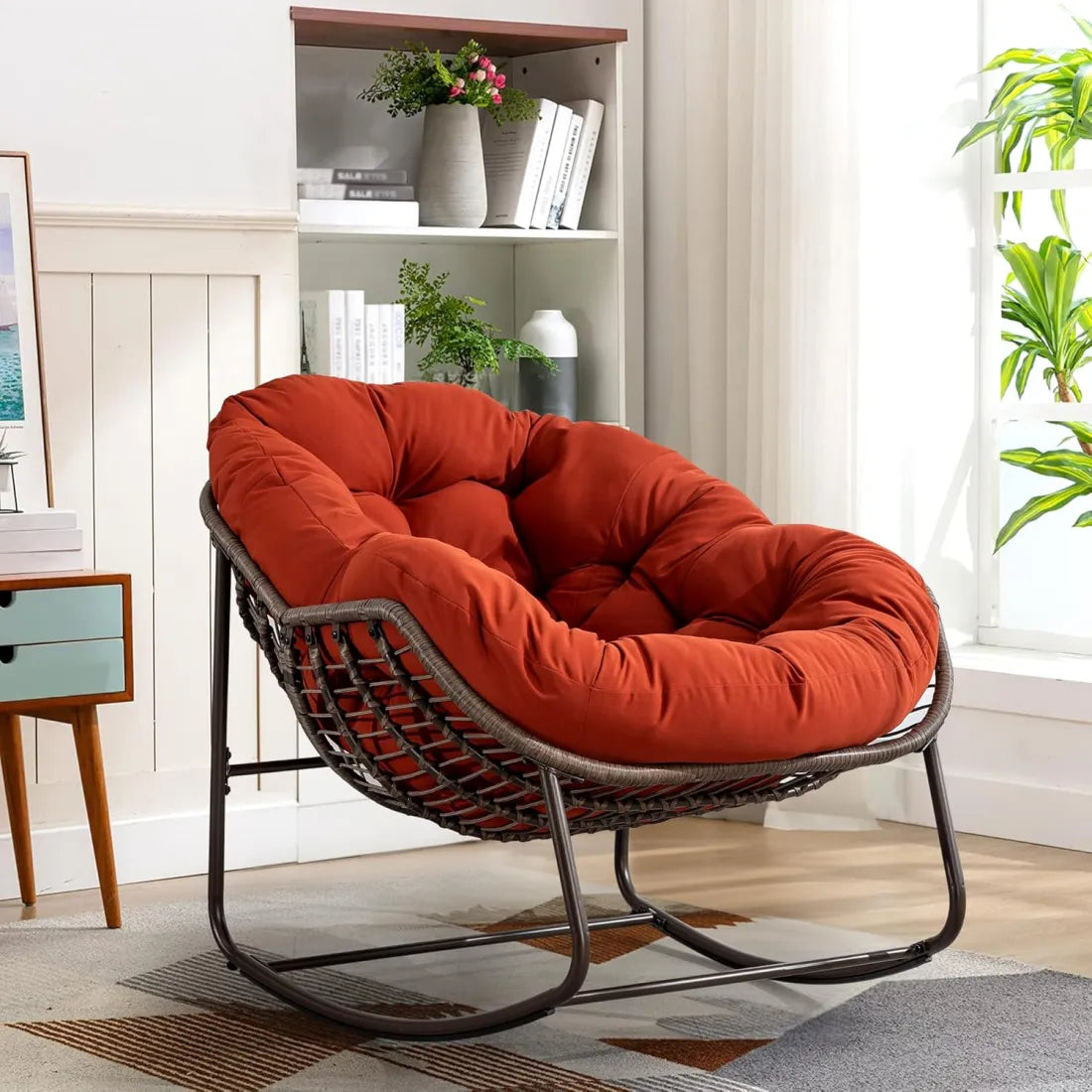 Extra Large Rocking Egg Chair - Comfy Indoor/Outdoor Wicker Lounge