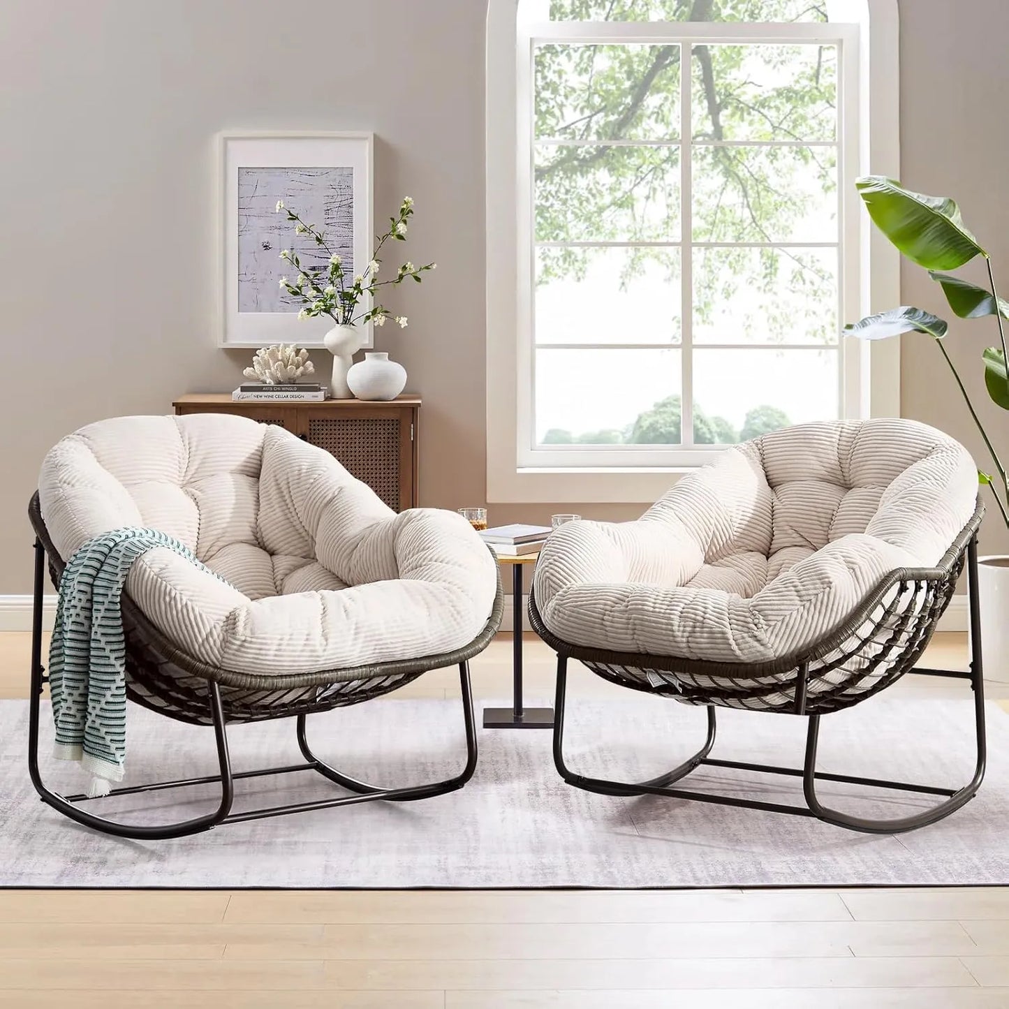 Extra Large Rocking Egg Chair - Comfy Indoor/Outdoor Wicker Lounge