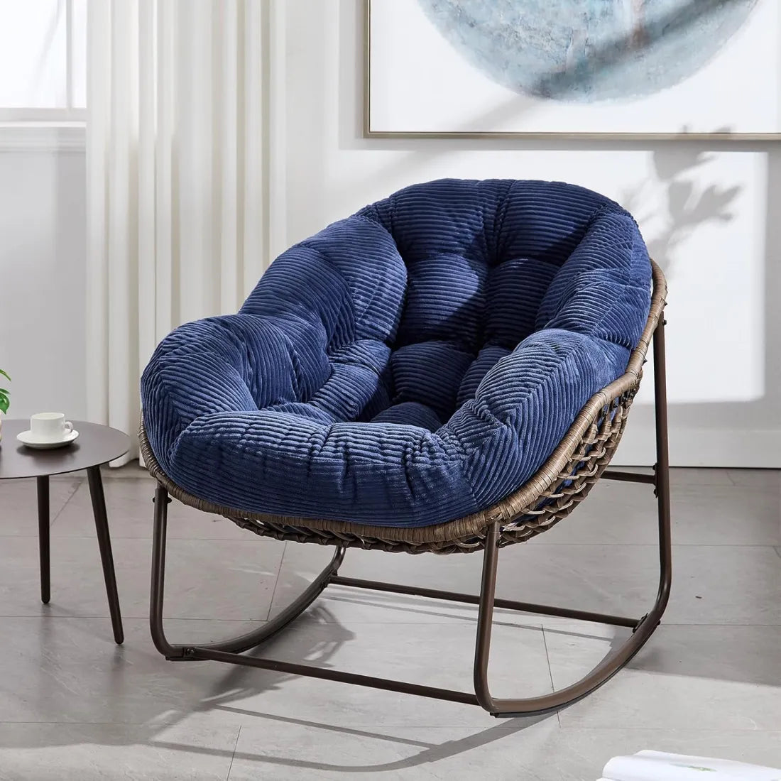 Extra Large Rocking Egg Chair - Comfy Indoor/Outdoor Wicker Lounge