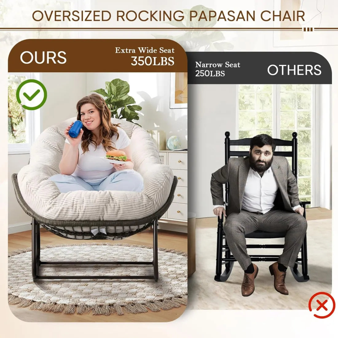 Extra Large Rocking Egg Chair - Comfy Indoor/Outdoor Wicker Lounge