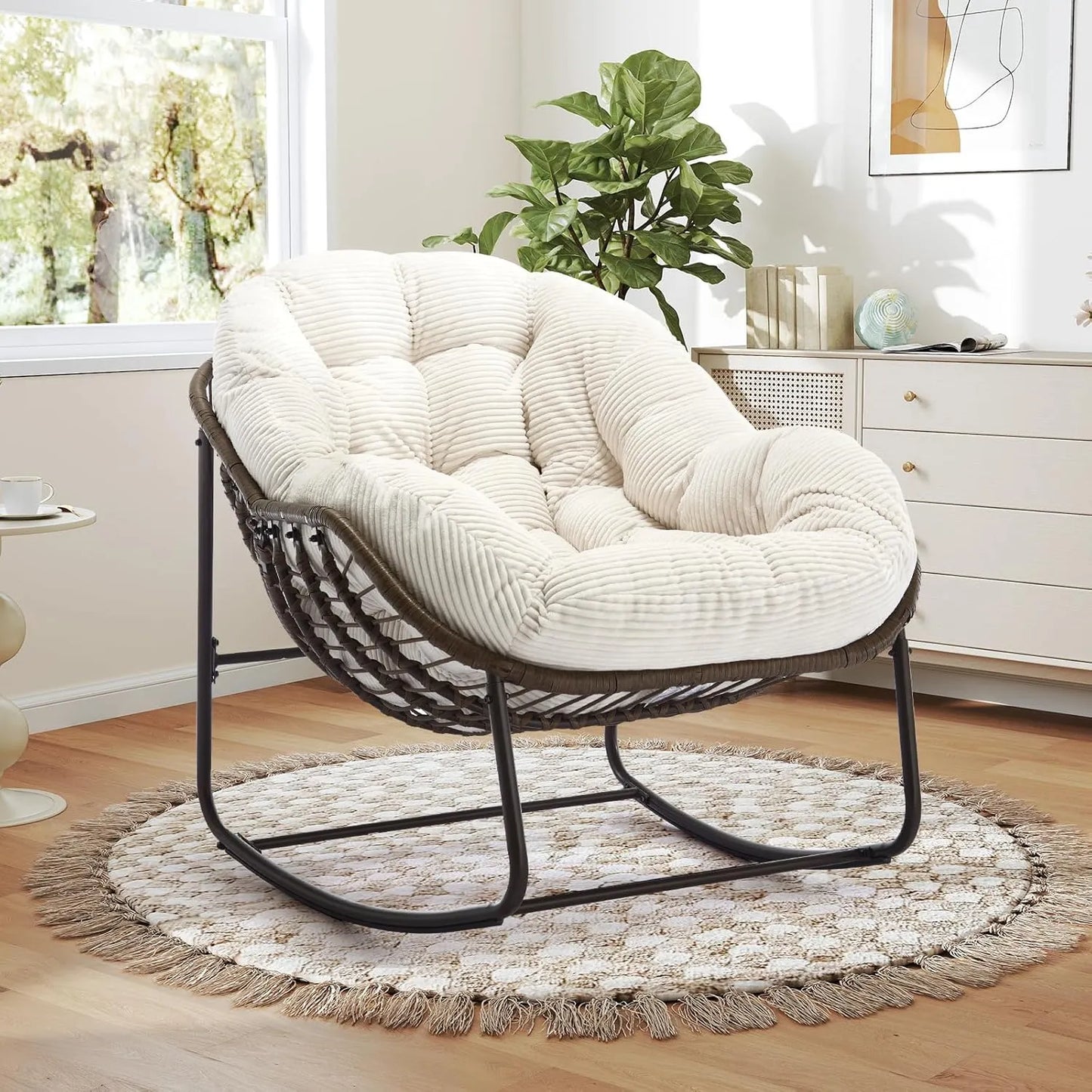 Extra Large Rocking Egg Chair - Comfy Indoor/Outdoor Wicker Lounge