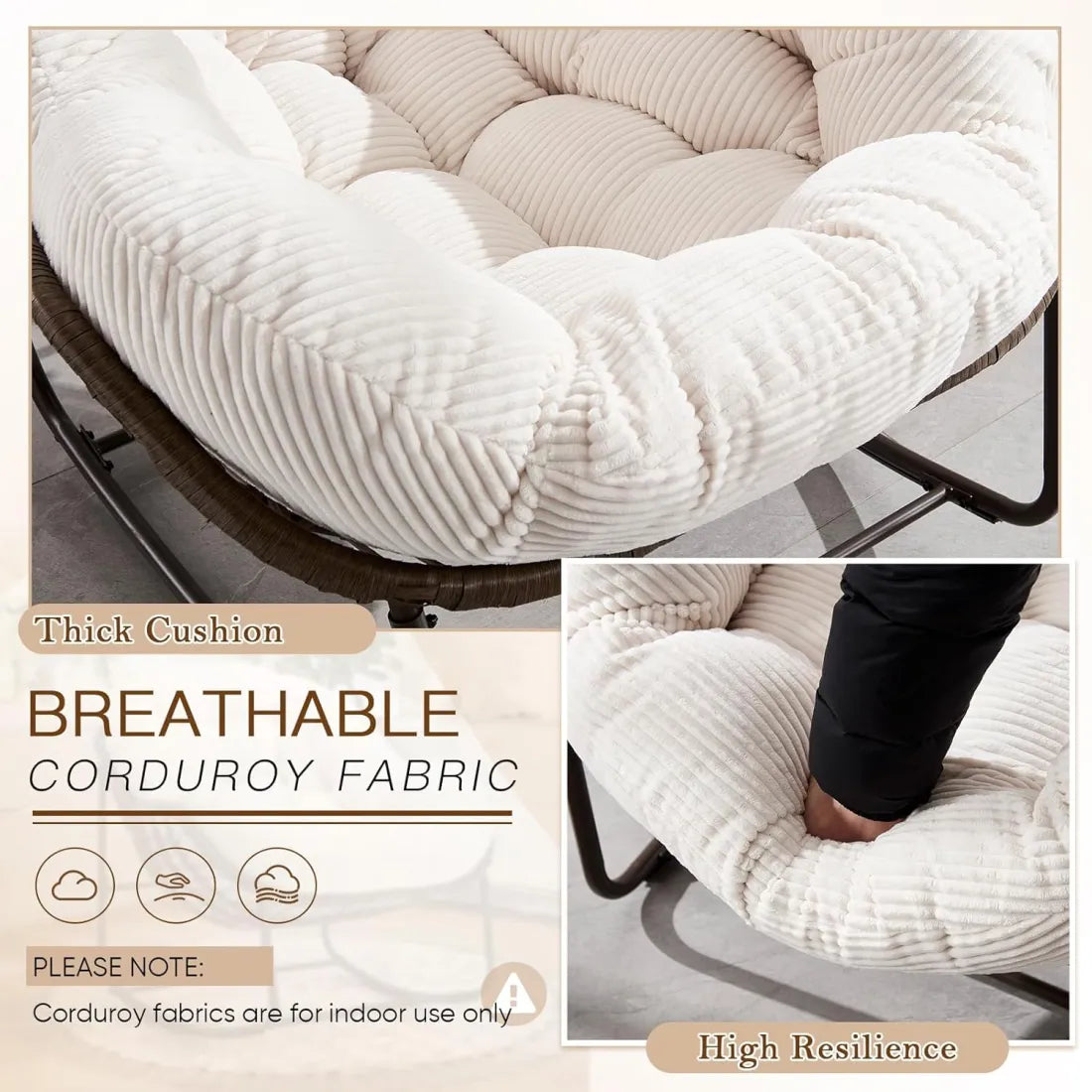 Extra Large Rocking Egg Chair - Comfy Indoor/Outdoor Wicker Lounge